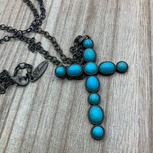 Plunder Faux Turquoise Chain Vintage Style Long Necklace